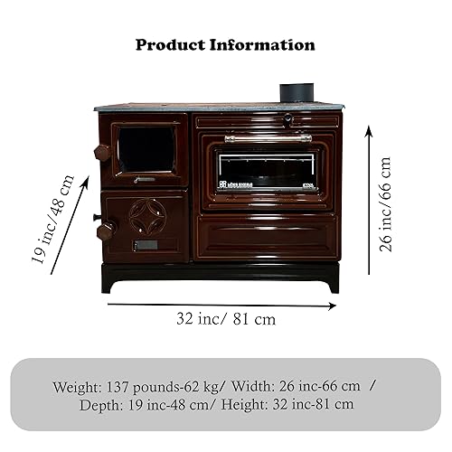 Brown Cast Iron Stove with Oven, Durable Cast Iron Fireplace, Baking Stove Cooker Stove Warming Stove, Made in Turkiye, Cabin Stove, Stove indoor for house - Thumbnail 4