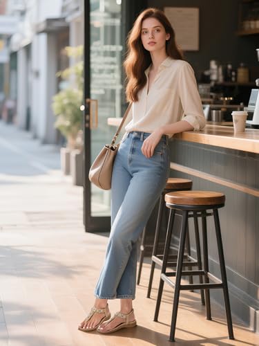 Flat Sandals for Women Dressy - Summer Comfortable Ankle Strap Thong Flats Sandal with Rhinestone for Outdoor Walking2