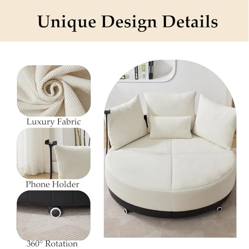 Sillón giratorio oversized beige con soporte móvil miniatura 4