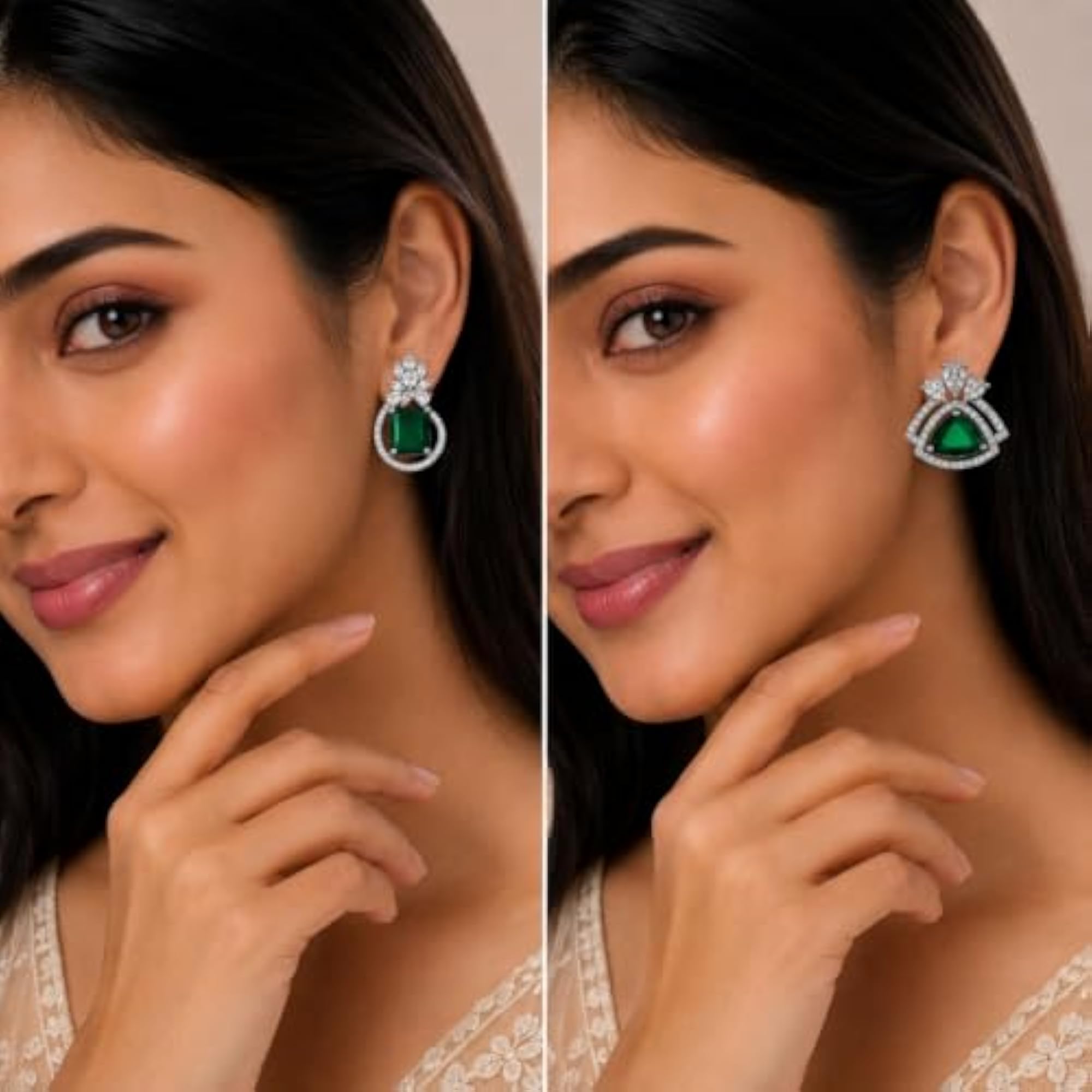 Women's Rhodium Plated American Diamond Stud Earrings, Elegant
