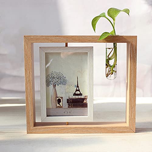 Xzjmy Wooden Double Sided Rotating Photo Frame,4"X6"Creative Photo Frame,Picture Frame With Plant Vase Combo-For Family, Office Photo Studio Gift (Wood Color, 6 Inch) #TOP26
