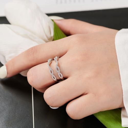 Wuziwen Women 925 Sterling Silver Twisting Infinity Guard Enhancer for Engagement Rings Wedding Band CZ4
