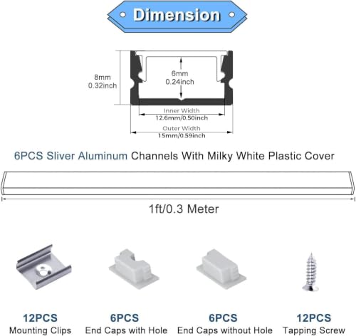 VST 6Pack 1ft U Shape LED Aluminum Channel System with Milky Cover, End Caps and Mounting Clips, LED Diffuser Channel for LED Strip Light, Very Easy Installation by VST - Used condition - Image 2