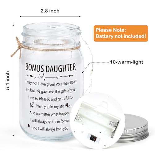 Image of Bonus Daughter Mason Jar Night Light, Bonus Daughter Birthday Gifts from Stepmom, Step Daughter Gifts, Gifts for Daughter in Law