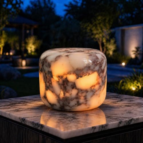 Marmo Glow 100% Marble Touch Pat Lamp Unique Natural Stone Small Night Table Lamp Type-C Rechargeable 3-Way Dimmable Bedside Lamp Warm Ambient Lighting for Bedroom (Calacatta Purple)