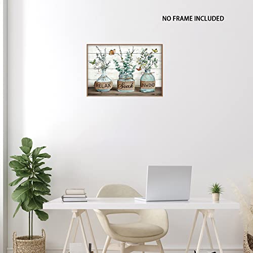 Selitiyer Farmhouse Bathroom Decor Wall Art Rustic Cotton Bathroom Pictures Canvas Print Country Bathroom Relax Soak Unwind Sign Artwork Modern Home Decor For Bathroom Unframed 24X16Inch #TOP4