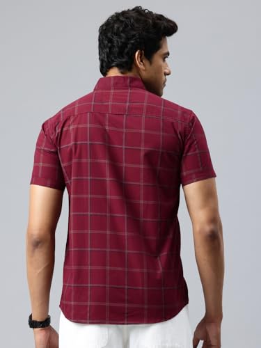 Image of Majestic Man Men Comfort Slim Fit Checked Pure Cotton Half Sleeve Casual Shirt
