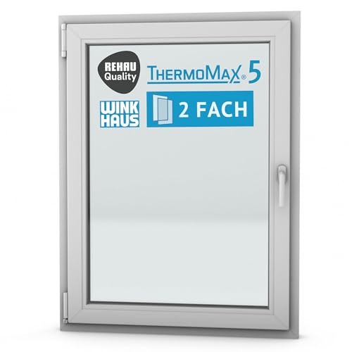 ThermoMax 5 Classic Kunststoff-Fenster, Uw-Wert 1,3, BxH: 90x120cm / 900x1200mm, DIN links (Griff rechts), mit 2-fach Wärme-Isolier-Verglasung, Winkhaus Sicherheitssystem & Rehau Profil