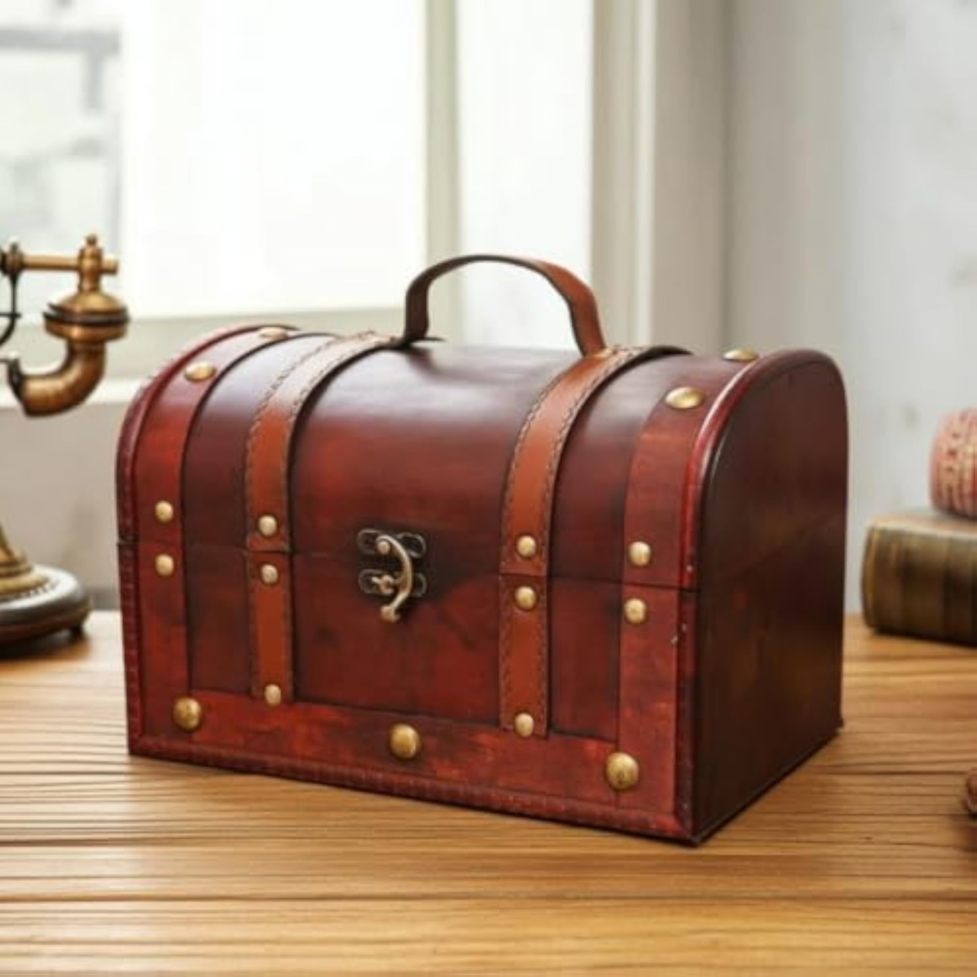 Antique-Style Wooden Storage Chest, Decorative Trunk