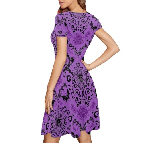 Image of POLERO Women Puffy Swing Elegant Party Midi Dresses Short Sleeve Round Neck A-Line Dress