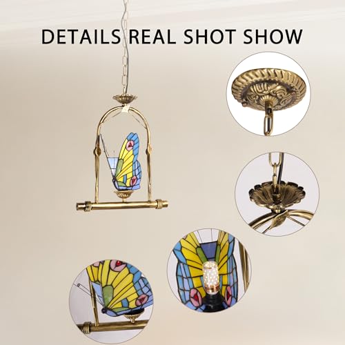 mfanchan Creative Stained Glass Butterfly Pendant Light, Vintage Butterfly Hanging Chandelier Ceiling Pendant Light Fixture for Art Decoration Balcony Aisle Bar — view 3