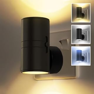 Phlbao Vintage LED Night Light Plug-in Wall with 3 Color 3000K-6000K Adjustable, Dimmable, Dusk to Dawn Sensor, Warm White, Compact, Black, Night Light, Hallway, Bedroom, Stair, Bathroom, Toddler