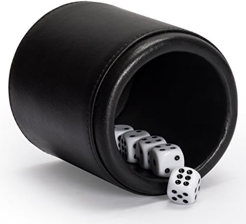 Yellow Mountain Imports Premium Padded Leatherette Dice Cup with 5 (14mm) 6-Sided Dice Set