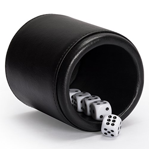 Yellow Mountain Imports Premium Padded Leatherette Dice Cup With 5 (14Mm) 6-Sided Dice Set #TOP1