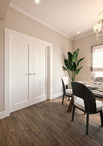 56 in. x 80 in. Solid Core Primed White Double Prehung French Interior Door Satin Nickel Hinges