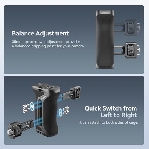 Image of SmallRig Side Handle with (1 /4 inch & 3 /8 inch) Two-in-One Locating Screw, Stretchable Mounting Point, Ergonomic Handgrip with 36mm Up /Down Adjustable, Left /Right Hand Universal