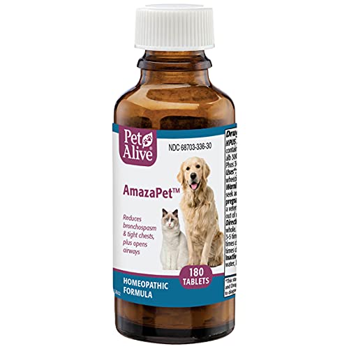 PetAlive AmazaPet - Natural Homeopathic Remedy Reduces Bronchospasms, Wheezing and Labored Breathing - Opens Airways and Relieves Chest Discomfort in Dogs and Cats - 180 Tablets