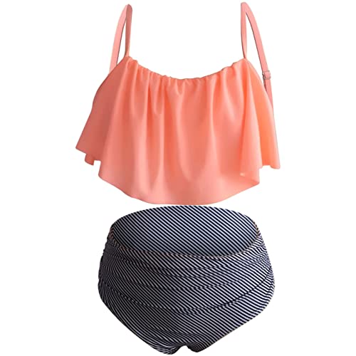 Maillot de bain peplum femme taille haute fendu shorty conservateur rayé