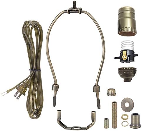 B&P Lamp® Antique Brass Finish Table Lamp Wiring Kit with a 10 Inch Harp and Push-Thru Socket