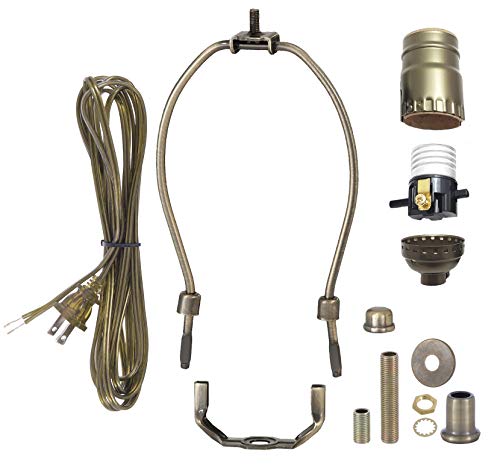 Image of B&P Lamp Antique Brass Finish Table Lamp Wiring Kit with a 6 Inch Harp and Push-Thru Socket