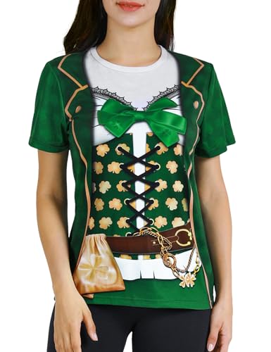 Funny World St Patricks Day Shirt Women's Leprechaun Costume Irish Clover T-Shirts, Medium, Green