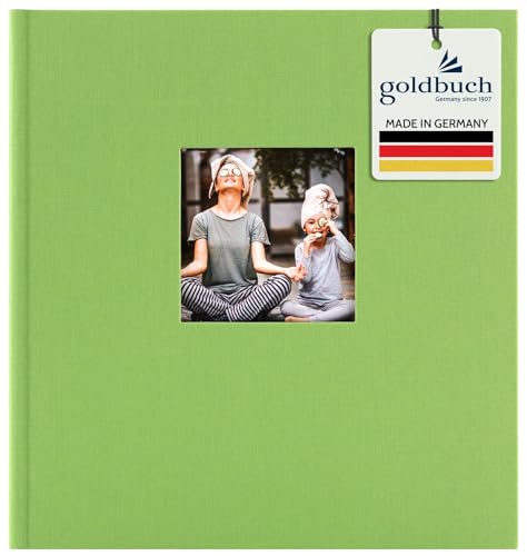 goldbuch 27 896 Bella Vista Fotoalbum mit Bildausschnitt Grün, Erinnerungsalbum im Format 30 x 31 cm, Foto Album 60 weiße Seiten mit Pergamin-Trennblättern, Fotobuch mit Leineneinband, Hellgrün