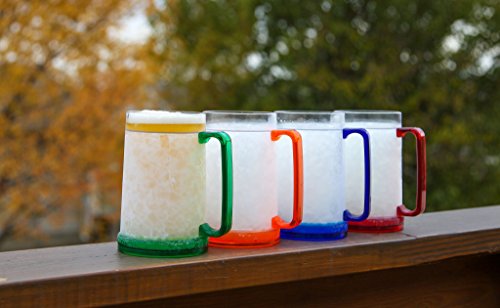 Lily's Home Insulated Double Wall Gel-Filled Acrylic Frosted Freezer Stein Mugs, Great As Old Fashion Drinking Glasses At Bbqs And Parties, Clear With Assorted Color Accents (16 Oz. Each, Set Of 4) #TOP2