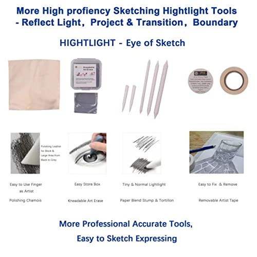 63 Pc Drawing Set,Sketch Kit,Pro Art Supplies|Quality Graphite,Charcoal,Pastel Pencil/Stick,Charcoal Black/3 White,Woodlessl5 Type-72 Sheet+6 Diy Sketch Paper,Tutorial|Rpet Case For Adult,Teen Artist #TOP2