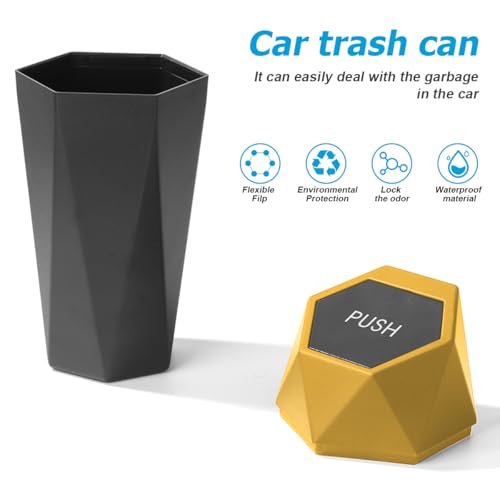 Image of Mandark Car Trash Can with Lid, Diamond Design Small Vehicle Automatic Portable Garbage Bin, Leakproof Automotive Interior Dustbin for Kitchen Home Office, Universal for SUV, Truck, RV (Gold)