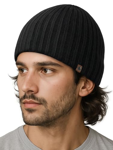 Neverless Coole Strickmütze für Herren, Winter-Mütze, Navik schwarz, unisize