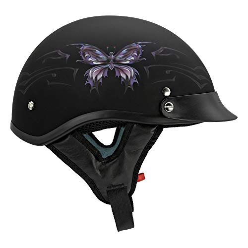 Vcan Cruiser Intricate Butterfly Motorcycle Half Helmet (Flat Black, Small) #TOP2