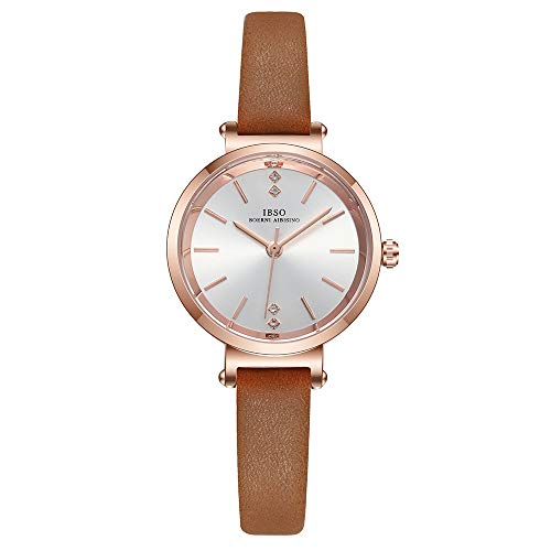 Women Watches Leather Strap Round Case Analog Fashion Ladies Watch Wrist Watches (8688 Brown)