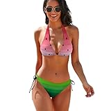 Dalicoter Funny Fruit Print 2 Piece Halter Sexy Bathing Suits Low Waisted Swimwear Triangle Women's Bikini Set Swimsuit-C7-L Watermelon