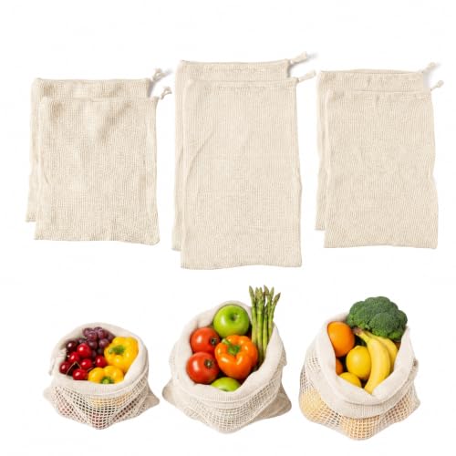 Image of Vegetable Bag for Fridge (6 pcs), Fridge Storage Containers with Drawstrings, 100% Cotton Vegetable Storage Bags for Refrigerator, Keeps Veggies Fresh Longer, Eco-Friendly Fridge Bag (Natural)