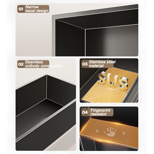 Niche de Douche encastrée en Acier Inoxydable avec lumière LED, étagère Murale imperméable pour Le Stockage de Salle de Bain, no tuile, Or, 920x320x125mm