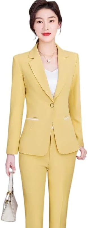 Women's Satin Business Suit Set Blazer Pants Office Lady Work Outfit