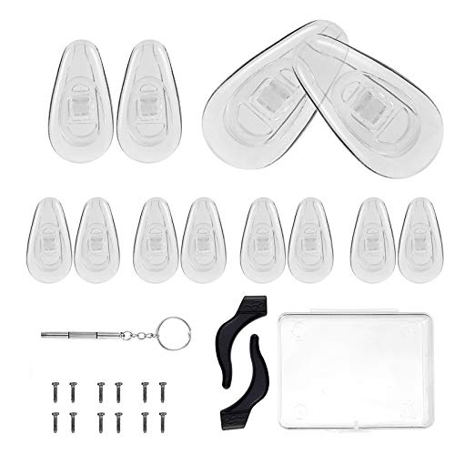 Eyeglass Nose Pads, Soft Silicone Air Chamber Eyeglass Repair Kit, Glasses Screws and Micro Screwdriver, 6 Pairs of Screw-in 15mm Air Bag Glasses Nose Pad Set,1 Pair Eyeglasses Holder