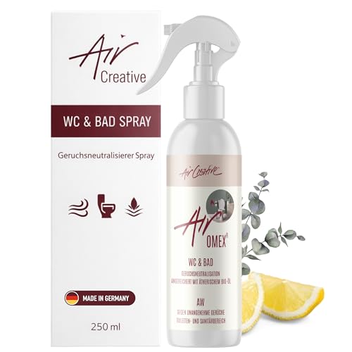 Air Creative® Duftspray Bad & WC, Geruchsneutralisierer für Badezimmer und Gäste WC, BIO Duft Zitrone, Arve und Eukalyptus