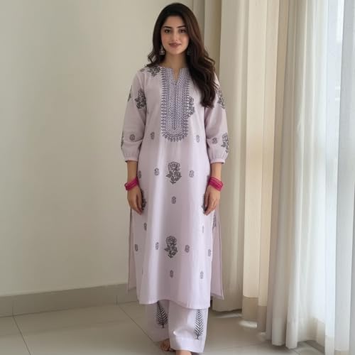 Image of ANNI DESIGNER Women's Rayon Viscose Straight Printed Kurta with Palazzo | Women Kurta Set | Ethnic Wear for Women | Daily Office Casual Traditional Outfit