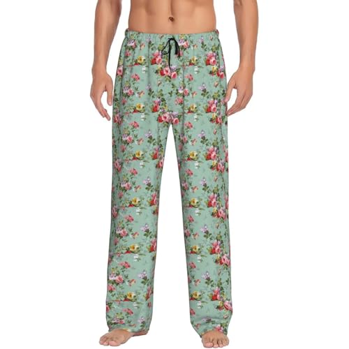 Pantalon de pyjama pour homme décontracté vêtement de nuit respirant à motif fleur
