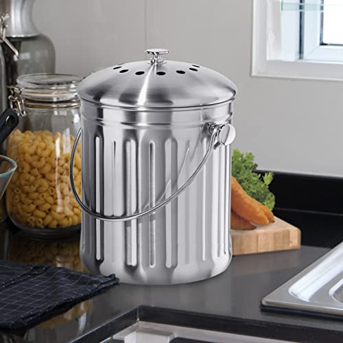 Oggi 7320. Countertop Compost Bin With Lid-1 Gallon Indoor Compost Bin W/Charcoal Filter, Stainless Steel Compost Container thumb #1