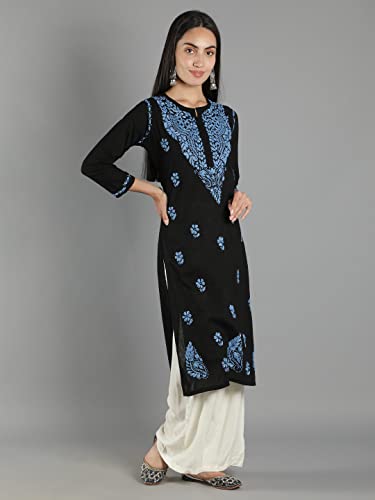 Image of Seva Chikan Hand Embroidered Lucknowi Chikankari Cotton Kurta Kurti for Womens SCL4219