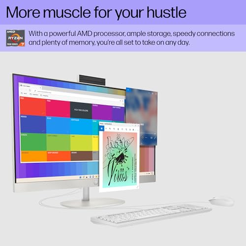 HP 27 inch All-in-One Desktop PC, FHD Display, AMD Ryzen 7 7730U, 32 GB RAM, 1 TB SSD, AMD Radeon Graphics, Windows 11 Home, 27-cr0012 (2024) by HP - Image 3