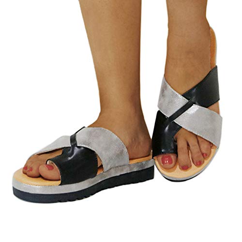 Dengofng Mujer Pantufla 1 Par Informal Cuña Ortesis Punta Abierta Interior Exterior Cruzado Playa Verano Medio Tacón Cool Artificial Poliuretano (37Gold) - Plateado y Negro, 40