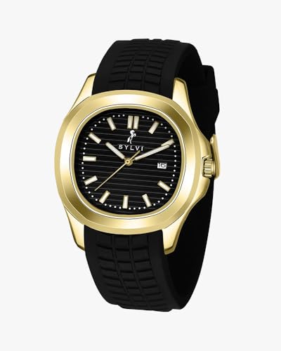 Image of Sylvi Urbanic Men's Analog Watch with Date Display, Silicone Strap, Water Resistant