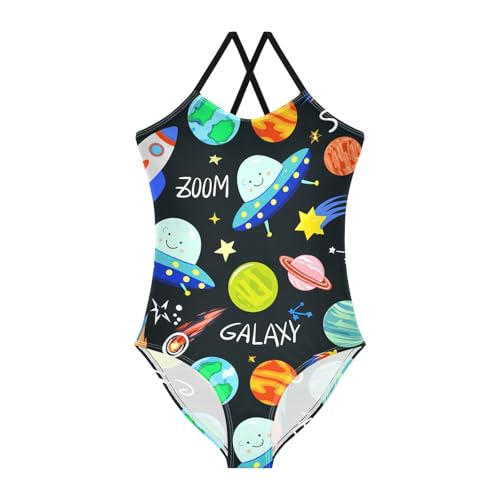 Teen Girls One Piece Swimsuit Space Rocket UFO Swimwear Beach Bathing Suit Size 9/10 202c1907