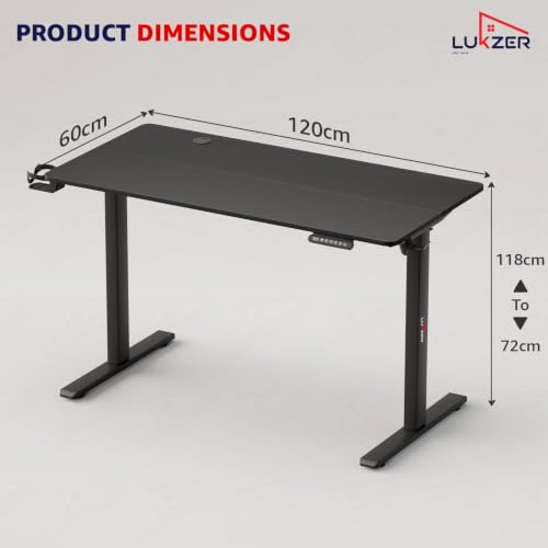 Image of Lukzer Electric Height Adjustable Table with 3 Memory Preset Controller Ergonomic Office Work & Home-Sit Stand Gaming & Study Desk (EST-003 /Black & Black /1200 x 600 mm) DIY with 3-Year Warranty