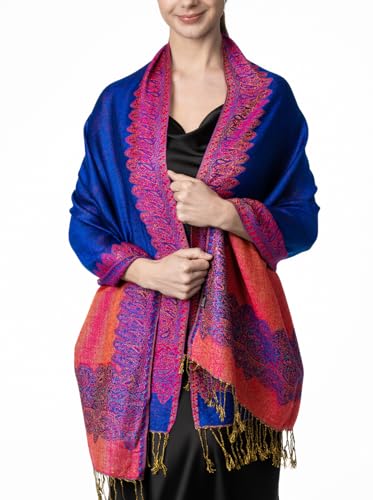 Achillea Elegant Reversible Paisley Border Pashmina Shawl Wrap Scarf