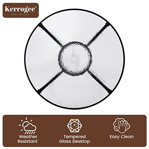 Kerrogee 32'' Outdoor Patio Table, Bistro Table With Tempered Glass Table Top And Umbrella Hole Steel Frame Outdoor Furniture Party Conversation Coffee Table For Garden Backyard Balcony Lawn #TOP5