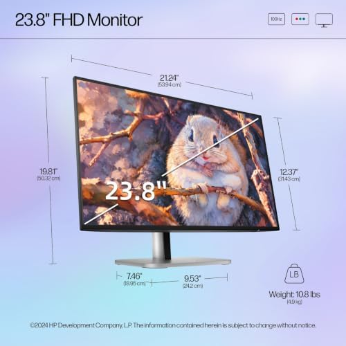 HP Series 5 Pro 24" Monitor, 23.8" FHD IPS Screen, 100Hz, 350 Nits, 1500:1 Contrast Ratio, HDMI, DisplayPort, USB Hub, Built-in Power, VESA Mountable, Height Adjustable Stand, Tilt, Swivel, Pivot — view 6